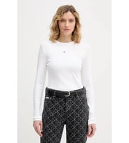 Calvin Klein Uzun Kollu Dokuma Etiketli 2x2 Fitilli Bisiklet Yaka Kadın Beyaz Bluz LV047E205G-YAA