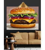 Büyük Peynirli Çift Katlı Hamburger Dekoratif Kanvas - Mdf Ahşap Tablo