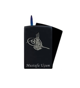 İsme Özel Tuğra Desenli Izgaralı Metal Siyah Çakmak
