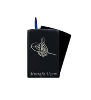 İsme Özel Tuğra Desenli Izgaralı Metal Siyah Çakmak