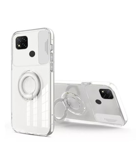 ALLY Xiaomi Redmi 9C Kılıf Sürgülü Kamera Lens Korumalı Yüzük Standlı Silik - HUOBPS8157-3