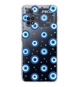 PrintiFy Poco M4 Pro 4G ile Uyumlu Nazar Boncuğu 1 Baskılı Kamera Korumalı Şeffaf Silikon Kılıf