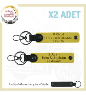 İlk Araba Alana Çok Anlamlı Hediye İsim Plaka ve B Rh (-) Kan Grubu Yazılı 2'li Anahtarlık, Sarı-Syh (Çok Renkli)