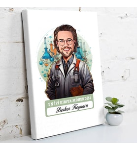 Kişiye Özel Hediye Karikatürlü En İyi Erkek Kimya Mühendisi Kanvas Tablo