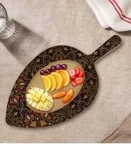 BK Gift Retro Motif Tasarımlı Yaprak Şeklinde Doğal Ahşap Servis ve Sunum Tabağı Model 12