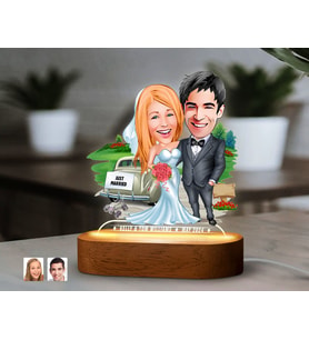 BK Gift Kişiye Özel Yeni Evli Çift  Karikatürlü Dekoratif 3D Biblo LED Işıklı Gece Lambası-1, Düğün Hediyesi, Yıl Dönümü Hediyesi