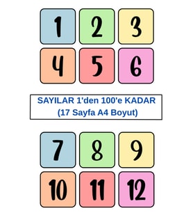 Sayıları Kolay ve Hızlı Ezberleten Renkli Sayılar, 1'den 100'e KADAR (17 Sayfa A4 Boyut).