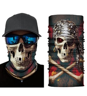 Siyah Renk Üzeri Likralı Korsan Kafatası Baskılı Baf Buff Bandana 30x48 cm (Çok Renkli)