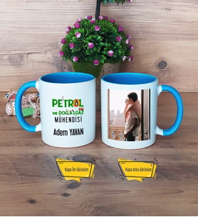 Petrol ve Doğalgaz Mühendisi Kupa Bardak Mavi Fotoğraflı Mühendisler Günü Hediyesi