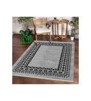 Dijidekor Halı Gri O22136 Yıkanabilir Saçaklı İnce Yolluk Kilim Salon Halısı Modelleri (Açık Gri - Siyah)