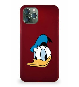 Apple iPhone 11 Pro Soft Premier Kapak Donald Duck-B Tasarımlı Silikon Kılıf - Mürdüm (Şeffaf)