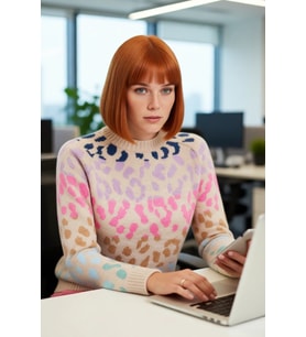 Kadın Basic Oversize Kalıp Bisiklet Yaka Triko Kazak Animal Desenli Uzun Kollu Kış Günleri İçin