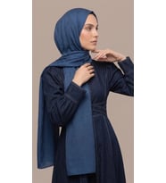 Luven Sara Pamuk Jakar Şal Zincir Desen İndigo Mavi