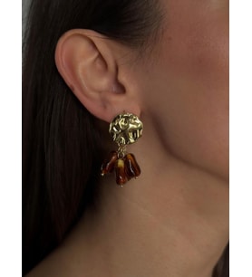 Vintage Gold Dokulu & Kehribar Tonlu Mine Boncuk Detaylı Küpe