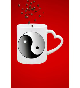 Denge Ying Yang Baskılı Hediye Kalp Kupa Bardak Porselen Çay Kahve Fincanı