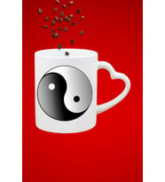 Denge Ying Yang Baskılı Hediye Kalp Kupa Bardak Porselen Çay Kahve Fincanı