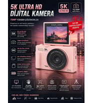 5K 75MP 18X Zoom Flaşlı 3” Flip Ekranlı Türkçe 64GB Kart Dijital Vlog Fotoğraf Makinesi