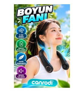 Boyun Askılı Şarjlı Fan – 5 Hız Modlu Güçlü Hava Akışlı Taşınabilir Vantilatör