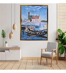 Tablore Liman Ve Tekne Temalı Deniz Manzaralı Tablo Çerçeveli Kanvas Tablo Modern Salon Dekoru