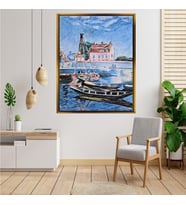Tablore Liman Ve Tekne Temalı Deniz Manzaralı Tablo Çerçeveli Kanvas Tablo Modern Salon Dekoru