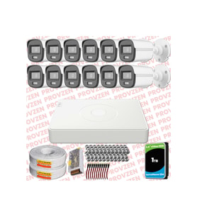 Provzen Hikvision ColorVu Full HD 12 Kameralı Gece Renkli Güvenlik Kamerası Olay Anında bildirim
