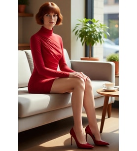 Kadın Kırmızı Bodycon Uzun Kollu Dik Yaka Örme Mini Elbise Şık ve Modern Kış Kombinleri İçin İdeal