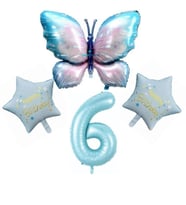 Mavi Kelebekli Happy Birthday 6 Yaş Folyo Balon Set