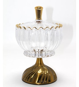Metal Ayaklı Kristal Cam Şekerlik Gold Detaylı Sunumluk Alk4871