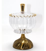 Metal Ayaklı Kristal Cam Şekerlik Gold Detaylı Sunumluk Alk4871