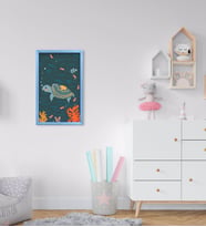 BK Home Kaplumbağa Tasarımlı Dekoratif Mavi Ahşap Çerçeveli Çocuk Odası Tablo-1