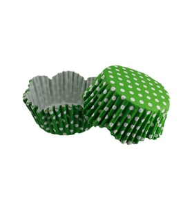 Cupcake Kalıbı Pet Kapsül Dalgalı Kek Kalıbı 65X38 MM (100 Adet)  Puantiyeli  Yeşil