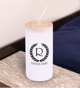 BK Gift İsimli Beyaz Renk Pipetli Buzlu Cam Bardak 600ml - 4, Arkadaşa Hediye, Doğum Günü Hediyesi