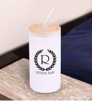 BK Gift İsimli Beyaz Renk Pipetli Buzlu Cam Bardak 600ml - 4, Arkadaşa Hediye, Doğum Günü Hediyesi