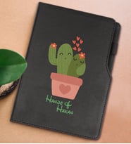 BK Gift Kişiye Özel Kaktüs Tasarımlı Siyah Termo Deri Not Defteri 15x21cm-11
