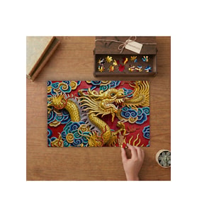 Sarı Ejderha Tasarımı 240 parça Ahşap Puzzle Ahşap Kutuda MP04736