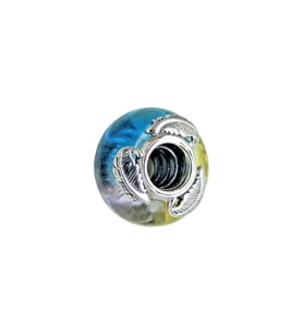 Tüy ve Renkli Murano Charm  925 Ayar Gümüş