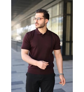 Erkek Çizgi Detaylı Yakalı Triko Tişört