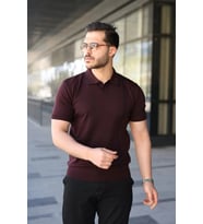 Erkek Çizgi Detaylı Yakalı Triko Tişört