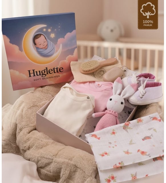 Luna - Yenidoğan Kız Bebek Hediye Seti– Müslin Örtü, Zıbın Seti, Amigurumi, Bebek Ayakkabısı (Pembe)