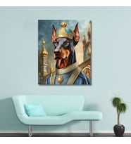Tekli Dikey Kanvas Duvar Tablosu Kral Kostümlü Doberman Köpek