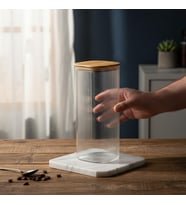 10x25 cm Bambu Kapaklı Kare Cam Saklama Kavanozu - Vakumlu Dev Boy Şeffaf Erzak Kabı Spagetti Makarna Bakliyat Kutusu ve Kiler Düzenleyici Organizatör