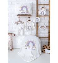 Pia Baby Premium İsim Baskılı Yenidoğan Kız Bebek Hediyelik %100 Pamuk Set 5075-02 (Ekru)