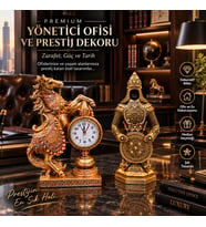 2 Li Premium Set Gold Atlı Saat Ve Şövalye Asker Biblo Ev Ve Ofis Dekorasyonu Hediyelik