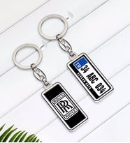 BK Gift Kişiye Özel Plakalı Rolls Royce Logolu Çift Taraflı Gümüş Krom Anahtarlık-1