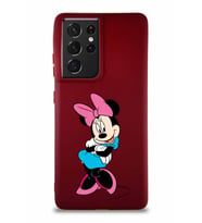 Samsung Galaxy S21 Ultra Soft Premier Kapak Minnie Mouse-D Tasarımlı Silikon Kılıf - Mürdüm (Şeffaf)