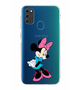 Samsung Galaxy M21  Kamera Korumalı Kapak Minnie Mouse Tasarımlı  Şeffaf  Kılıf