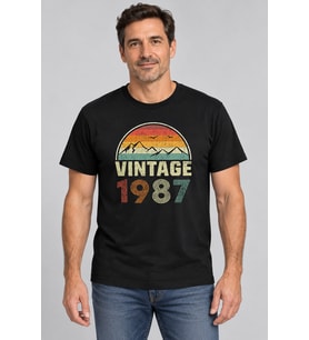 Vintage Dağ Kişiye Özel Yıl Baskılı Siyah Tişört
