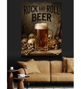 Rock And Roll Beer Kurukafalar Dekoratif Kanvas - Mdf Ahşap Tablo