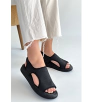 Wayi Siyah Hasır Cilt Sandalet