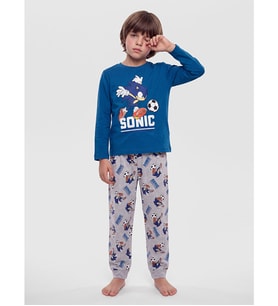 LCW Kids Mavi Bisiklet Yaka Sonic Baskılı Erkek Çocuk Pijama Takım